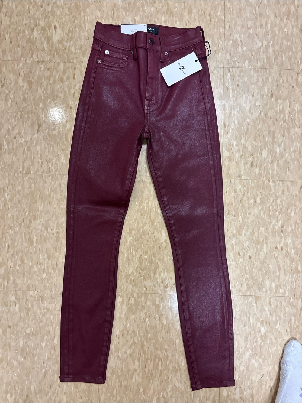 7 For All Mankind Burgundy Coated Skinny Jeans